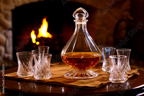 Cognac served in front of fireplace