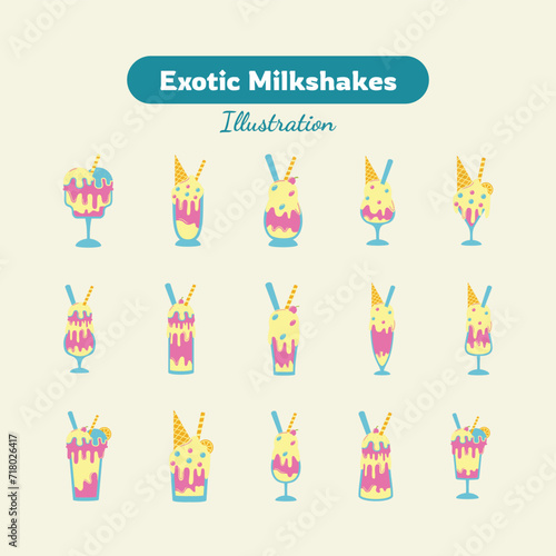 Exotic Milkshakes in Glasses With Straws Illustration