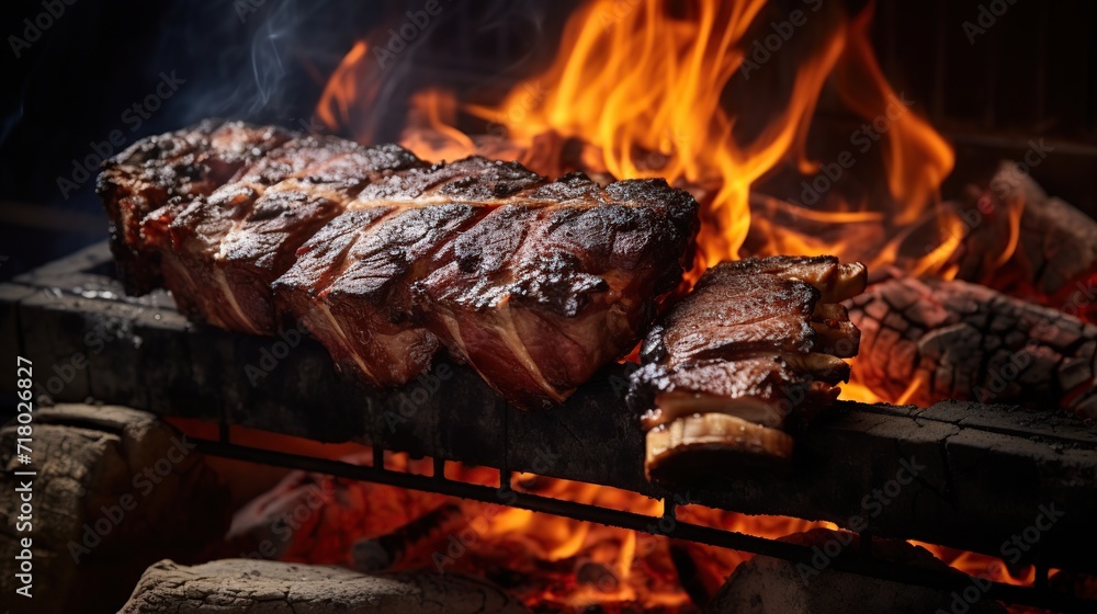 Barbecue Grill, Steaks and chops cooked on a wood fire grill. Barbecue Grill, Steaks and chops cooked on a wood fire grill.