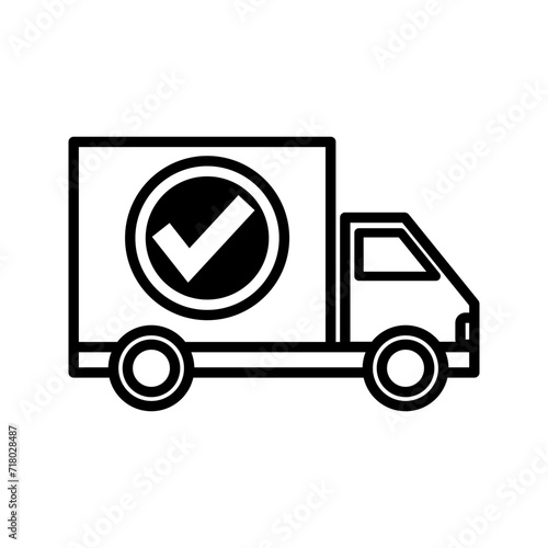 delivery truck with checkmark icon vector