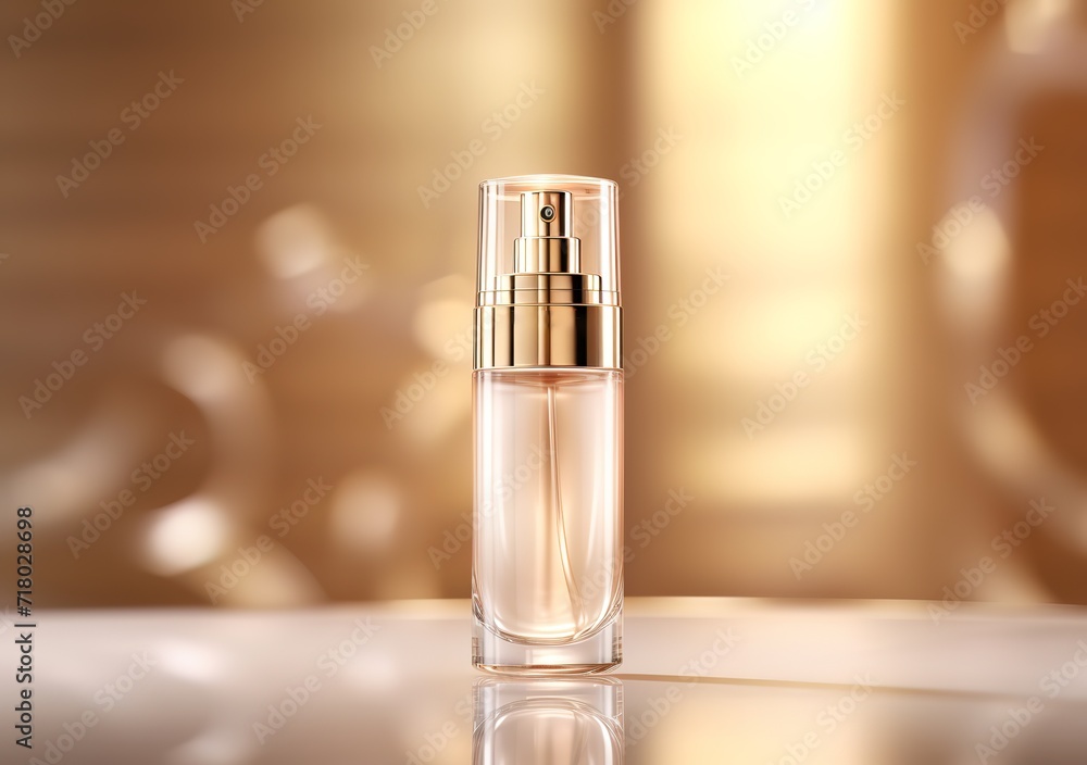 A brown perfume bottle with a twinkling light effect behind it. generative AI A brown perfume bottle with a twinkling light effect behind it. generative AI