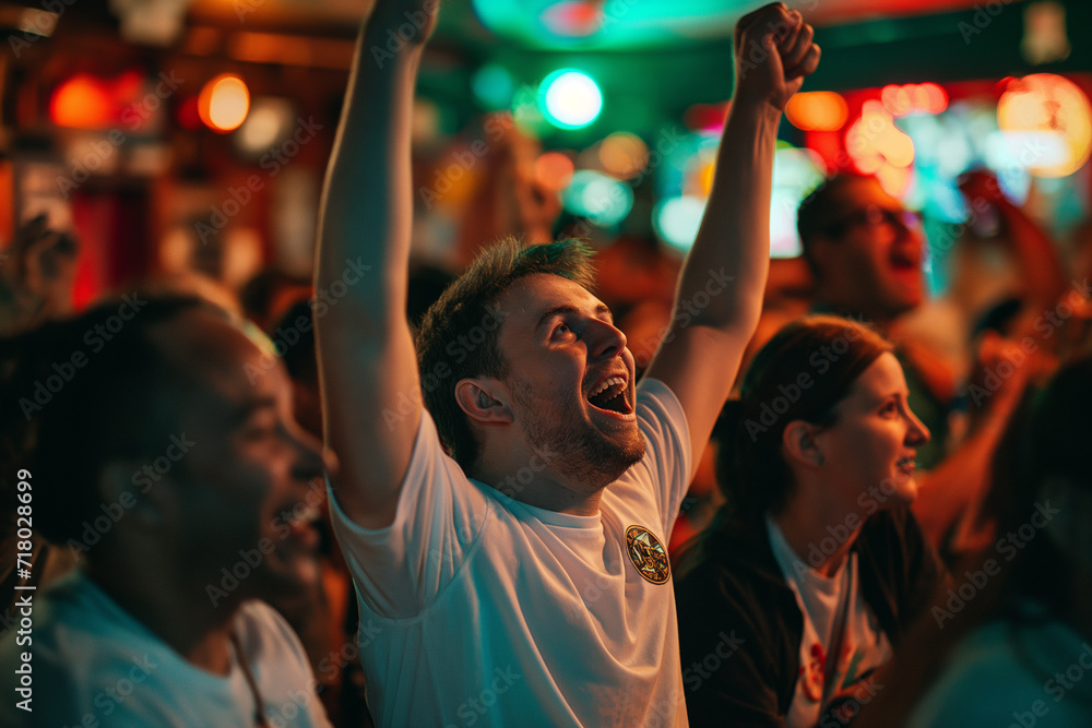 Jubilant Fans Celebrating Victory at Sports Bar