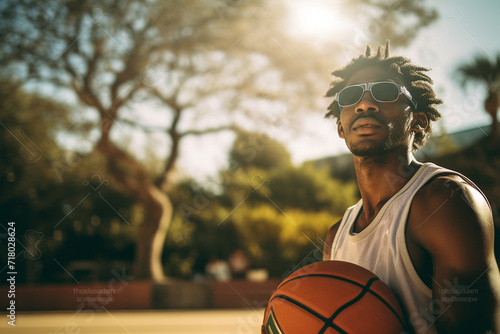 Street basketball player playing outside