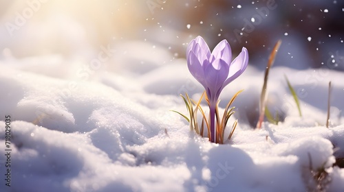 spring awakening crocus in the snow