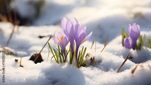 spring awakening crocus in the snow