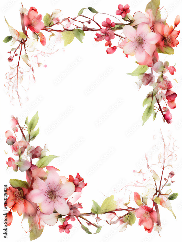 frame of plant and flowers with spring theme