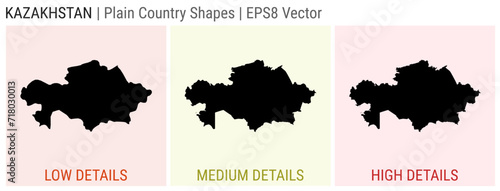 Kazakhstan - plain country shape. Low, medium, and high detailed maps of Kazakhstan. EPS8 Vector illustration.
