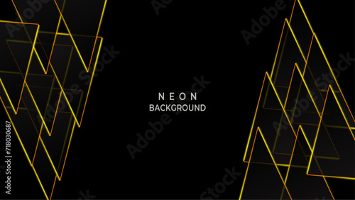 Abstract elegant polygonal neon yellow background and black abstract , dark and colorful. photo