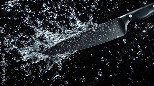 Versatile Utility knife Construction Tool in water splashes on the black background. Horizontal Illustration. Building Equipment. Ai Generated Illustration with Efficient Ergonomic Utility knife.