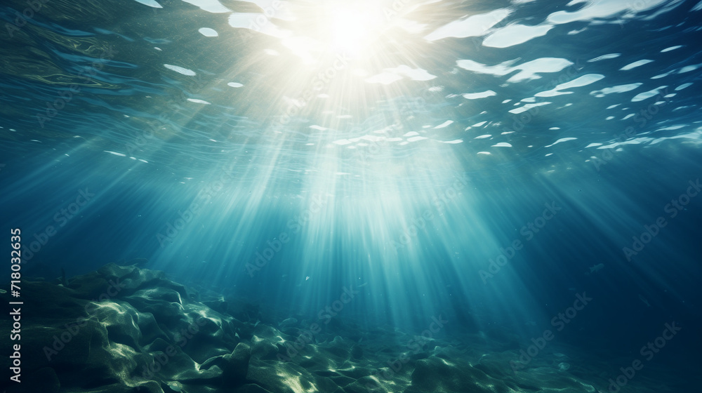 Sunbeam vertical Abstract underwater backgrounds in the sea, Ai generated image