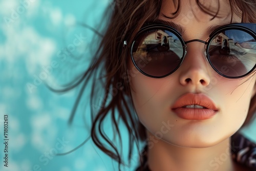 Close-up of a stylish young lady sporting shades. Generative Ai.