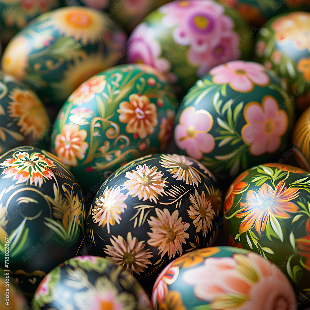 Close-Up of Easter Eggs with Stunningly Detailed Floral Patterns. Close-Up of Easter Eggs with Stunningly Detailed Floral Patterns.