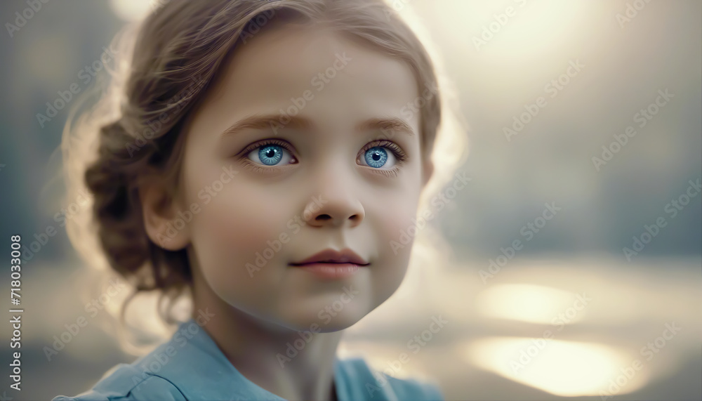 Girl with blue eyes. Little girl. Big blue eyes. Magical look. AI generated Girl with blue eyes. Little girl. Big blue eyes. Magical look. AI generated