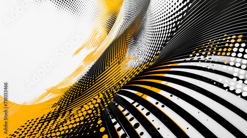 Colorful yellow black and white color curve lines background with dot pattern.