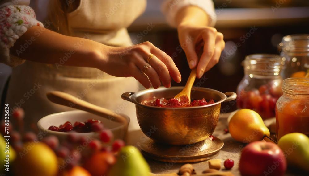 The process of making homemade jam from fresh fruits