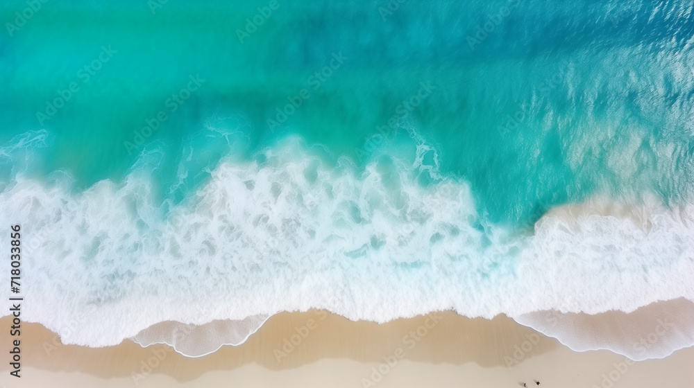 Top view of blue aqua sea water. Capture by drone. Capture sea wave and beach in summer by drone, Ai generated image