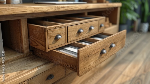wooden cabinet with drawers and folders