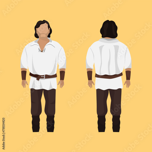 Medieval Man Front and Back View Drawing