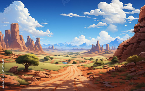 illustration of grand canyon. Desert landscape with mountains and river. in flat style Vector