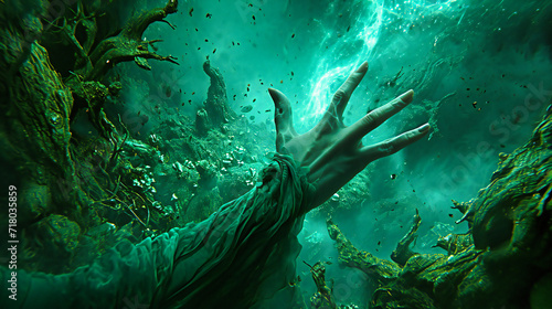 Underwater Fantasy Scene, Ancient Ruins and Ocean Environment, Imaginative Concept of Atlantis and Mythology