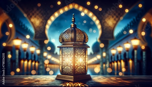 Glowing Ramadan Lantern with Magical Bokeh Lights
