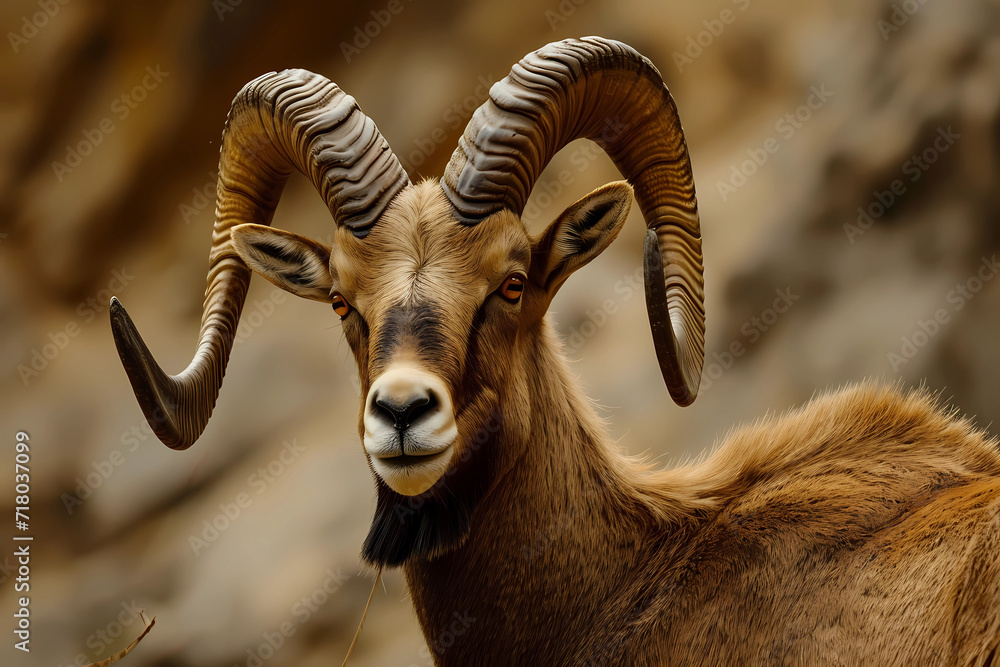 Ibex - Europe, Asia, and Africa - A group of wild goat species known for their impressive horns and agility on rocky terrain