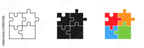 Puzzle piece. Puzzle jigsaw in different design. Teamwork symbol. Puzzle vector logo