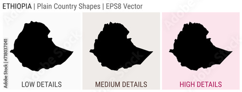 Ethiopia - plain country shapes. Low, medium, and high detailed maps of Ethiopia. EPS8 Vector illustration.