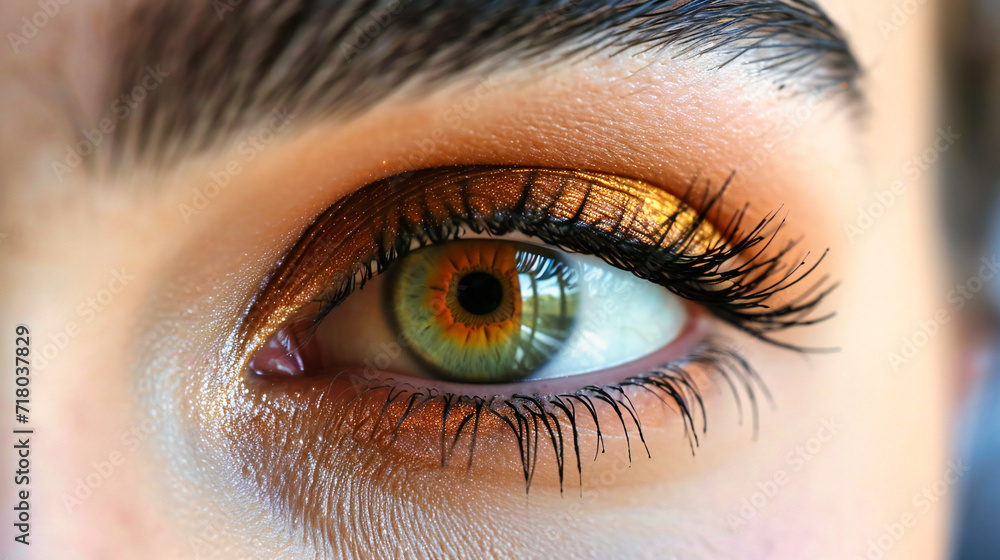 Obraz premium Close-up Beauty Portrait, Female Eye with Glamorous Makeup, Fashion and Style, Attractive Womans Face, Detailed and Artistic Cosmetics, Elegant and Modern