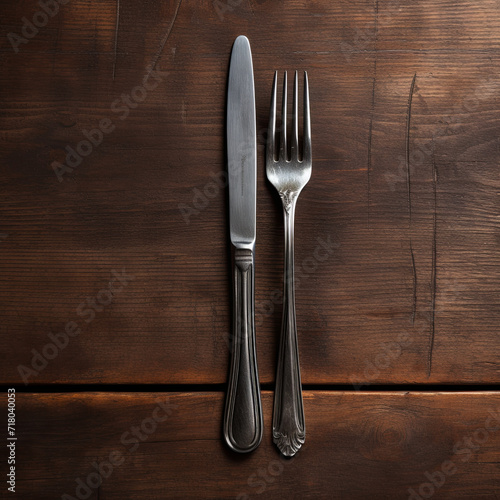 knife and fork on wooden table