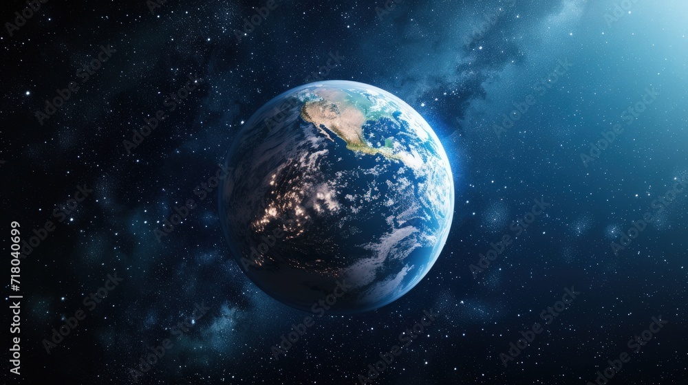 Obraz premium Illustration of planet Earth in outer space. The surface of the planet is a scientific background, astronomical events.