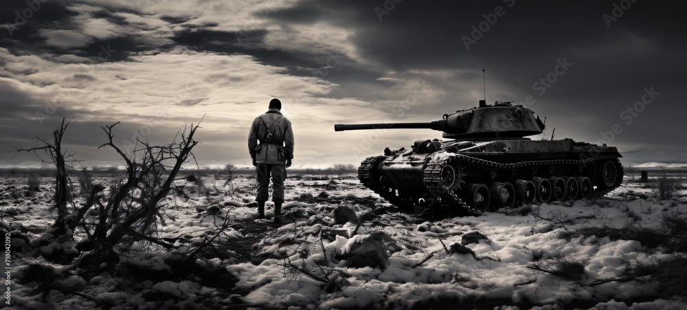 Remnants of War: World War II Battlefield with Tank in Cool Climate ...