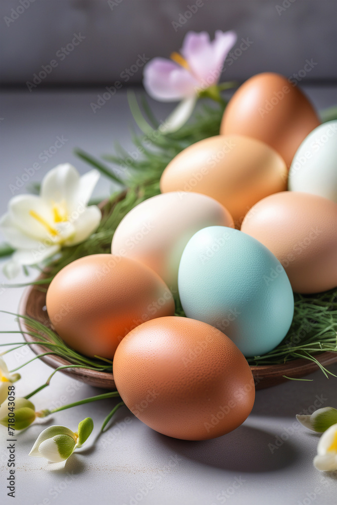 Colorful Easter eggs and spring flowers. Easter holiday concept. Happy Easter! Greeting card. Colorful Easter eggs and spring flowers. Easter holiday concept. Happy Easter! Greeting card.