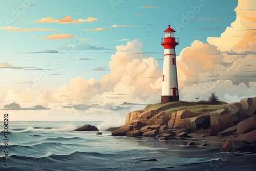 A image of Lighthouse sea beach background Generative AI