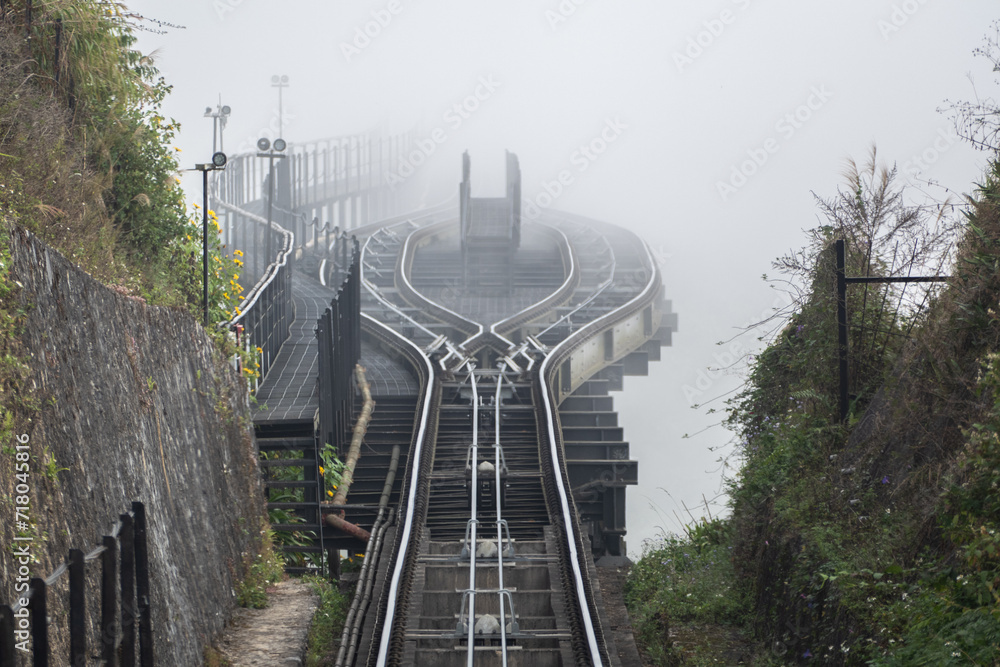 Obraz premium Railway Tram into the Fansipan mountain in Sa Pa District, Northern Vietnam