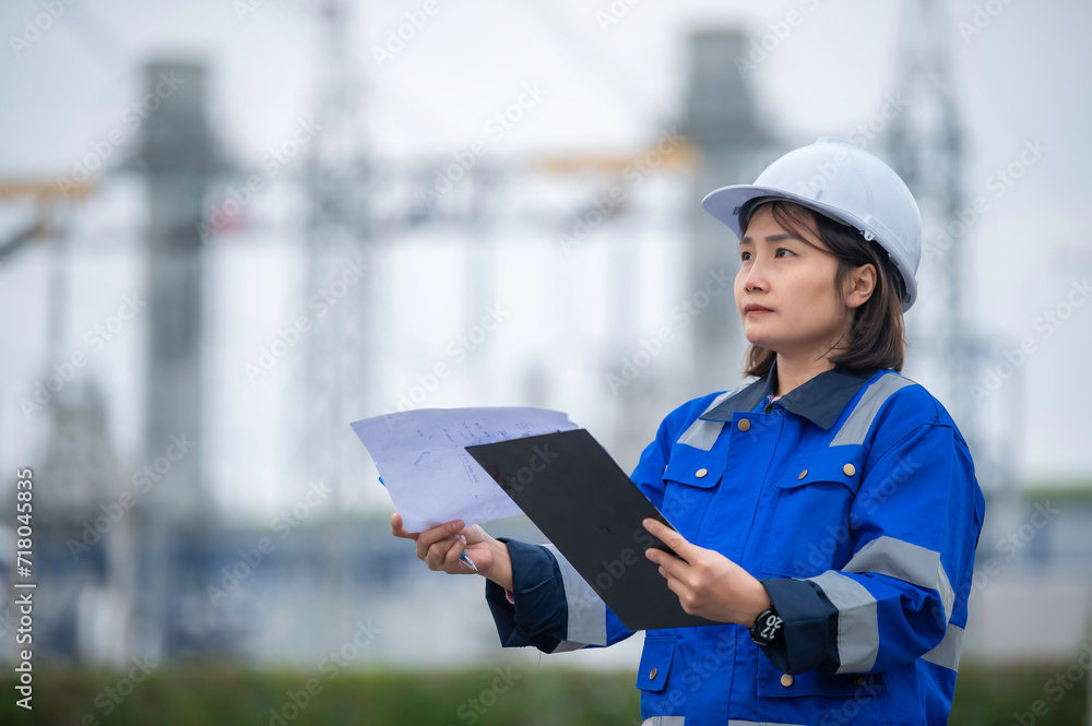 Asian woman petrochemical engineer working at oil and gas refinery plant industry factory,The people worker man engineer work control at power plant energy industry manufacturing Asian woman petrochemical engineer working at oil and gas refinery plant industry factory,The people worker man engineer work control at power plant energy industry manufacturing