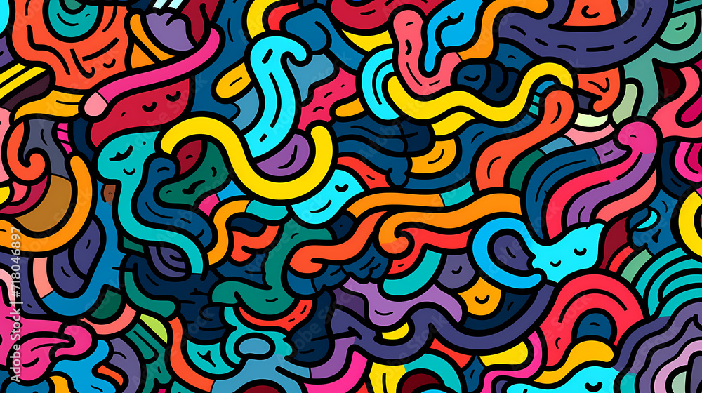 Fototapeta premium Funny doodle seamless pattern, artistic background