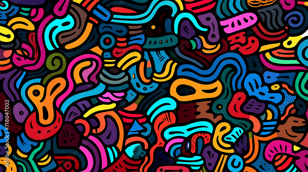 Funny doodle seamless pattern, artistic background