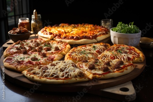 A photo of Pizzas with chicken and barbeque sauce Italian with tomatoes in tray on table night view Generative AI