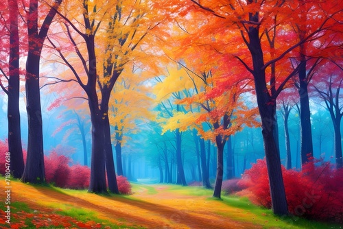 Vibrant colors Beautiful autumn landscape with trees