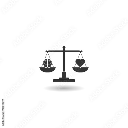 Heart and brain on scales icon with shadow