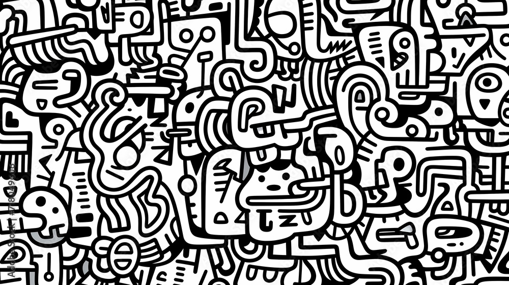 Funny doodle seamless pattern, artistic background