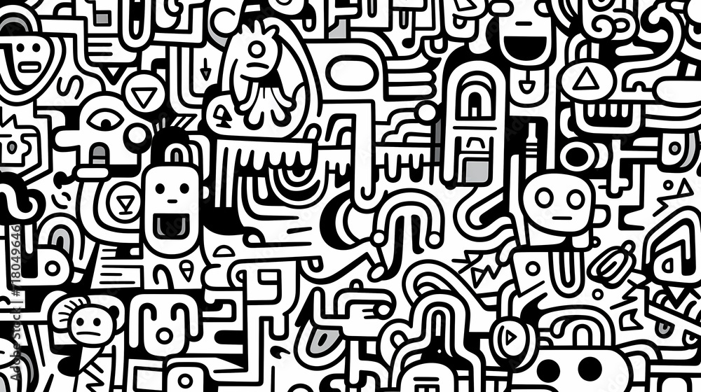Funny doodle seamless pattern, artistic background Funny doodle seamless pattern, artistic background