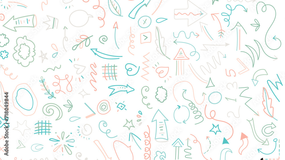 Various sketchy Doodle Arrows, Direction pointers Shapes and Objects. Freehand colorful Lines, curves, dots, spiral. Brush stroke style. Grunge texture. Hand drawn abstract Vector set Various sketchy Doodle Arrows, Direction pointers Shapes and Objects. Freehand colorful Lines, curves, dots, spiral. Brush stroke style. Grunge texture. Hand drawn abstract Vector set