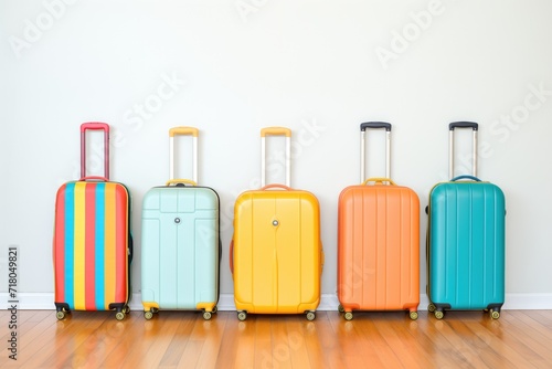 hardshell suitcases in vibrant colors lined up