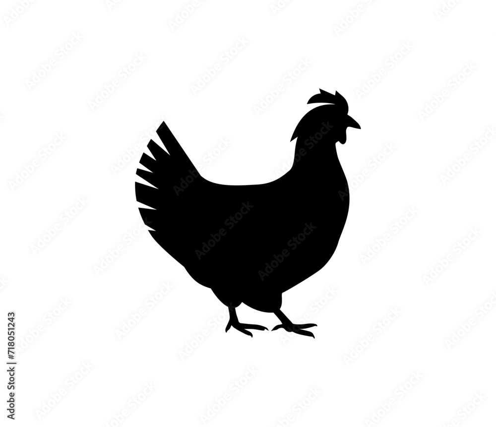Vector silhouette of chicken, rooster, goose. Isolated on white background. For an icon or logo or packaging design Vector silhouette of chicken, rooster, goose. Isolated on white background. For an icon or logo or packaging design