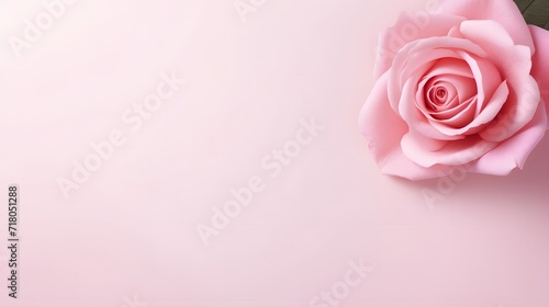 Decorative web banner. Close up of blooming pink roses flowers and petals isolated on white table background. Floral frame composition. Empty space  flat lay  top view