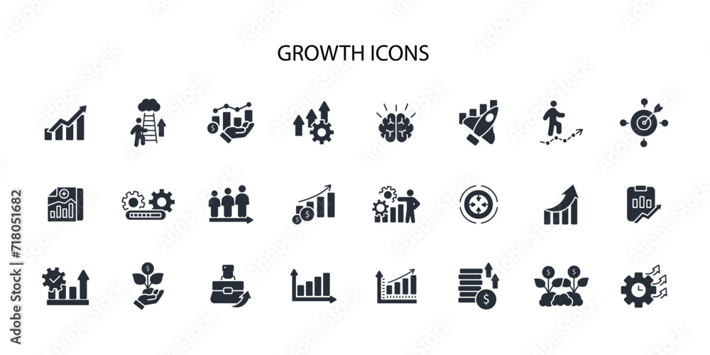 Growth icon set.vector.Editable stroke.linear style sign for use web design,logo.Symbol illustration.