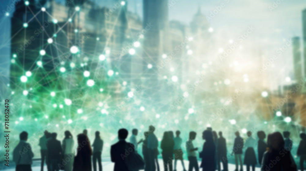View of a crowd with a network of connections, blurred background. Smart city View of a crowd with a network of connections, blurred background. Smart city