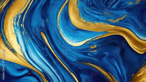 Blue and gold mixed texture fluid art background texture. beautiful fluid abstract texture background